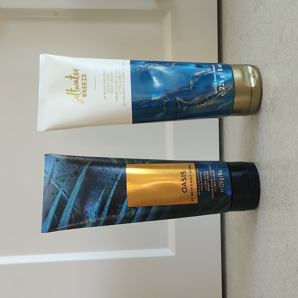 Bath and Body Works oasis and saltwater breeze body creams